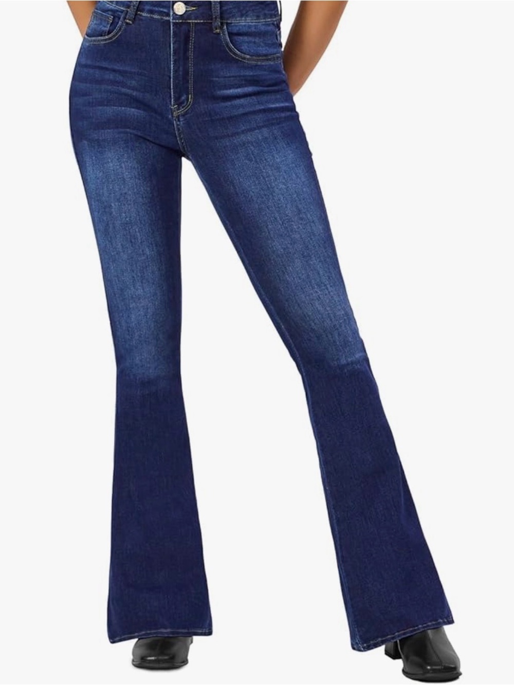 Vipones Women's Wide Leg Dark Blue Flare Jeans